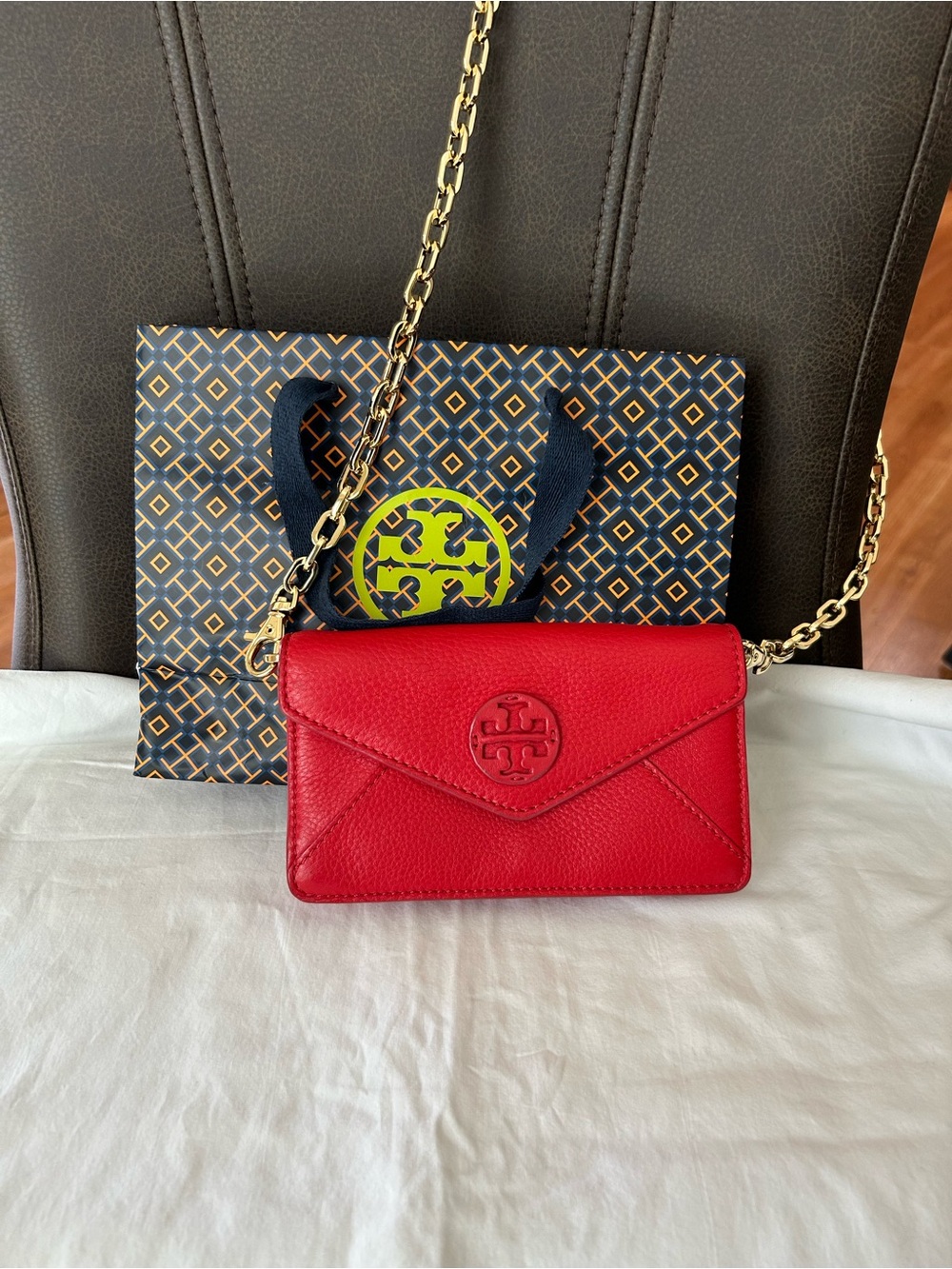 Tory Burch Mini Red Leather Wallet Envelope Crossbody